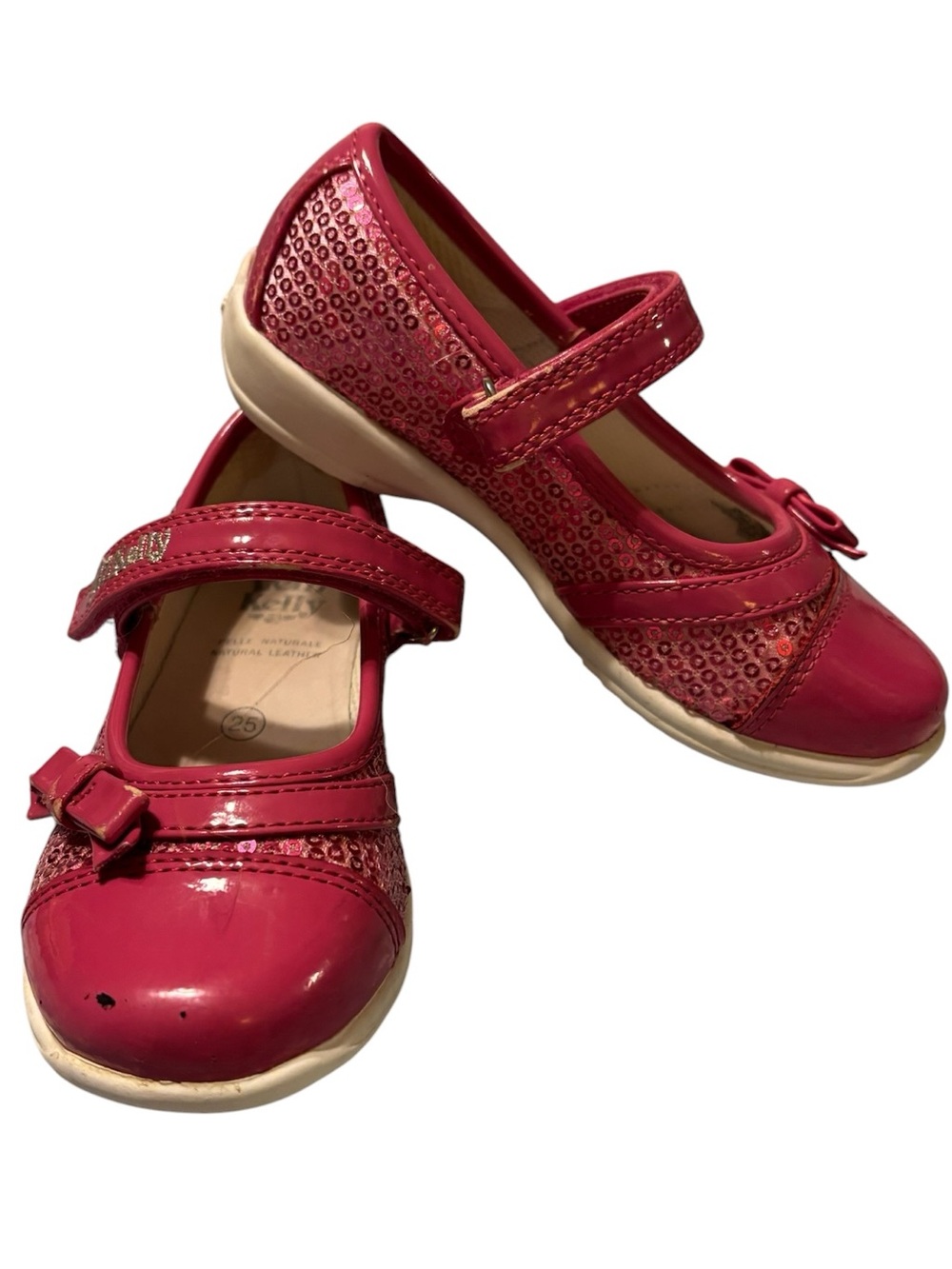 Lelli Kelly 8.5 9 Pink Sequined Mary Janes Bow Girls' Hot Pink Sparkle Shoes